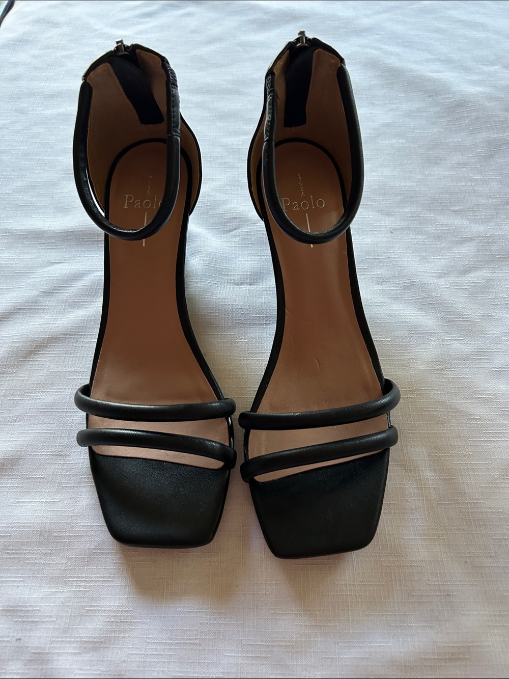 Paolo Black Double-Strap Ankle Strap Heeled Sandals